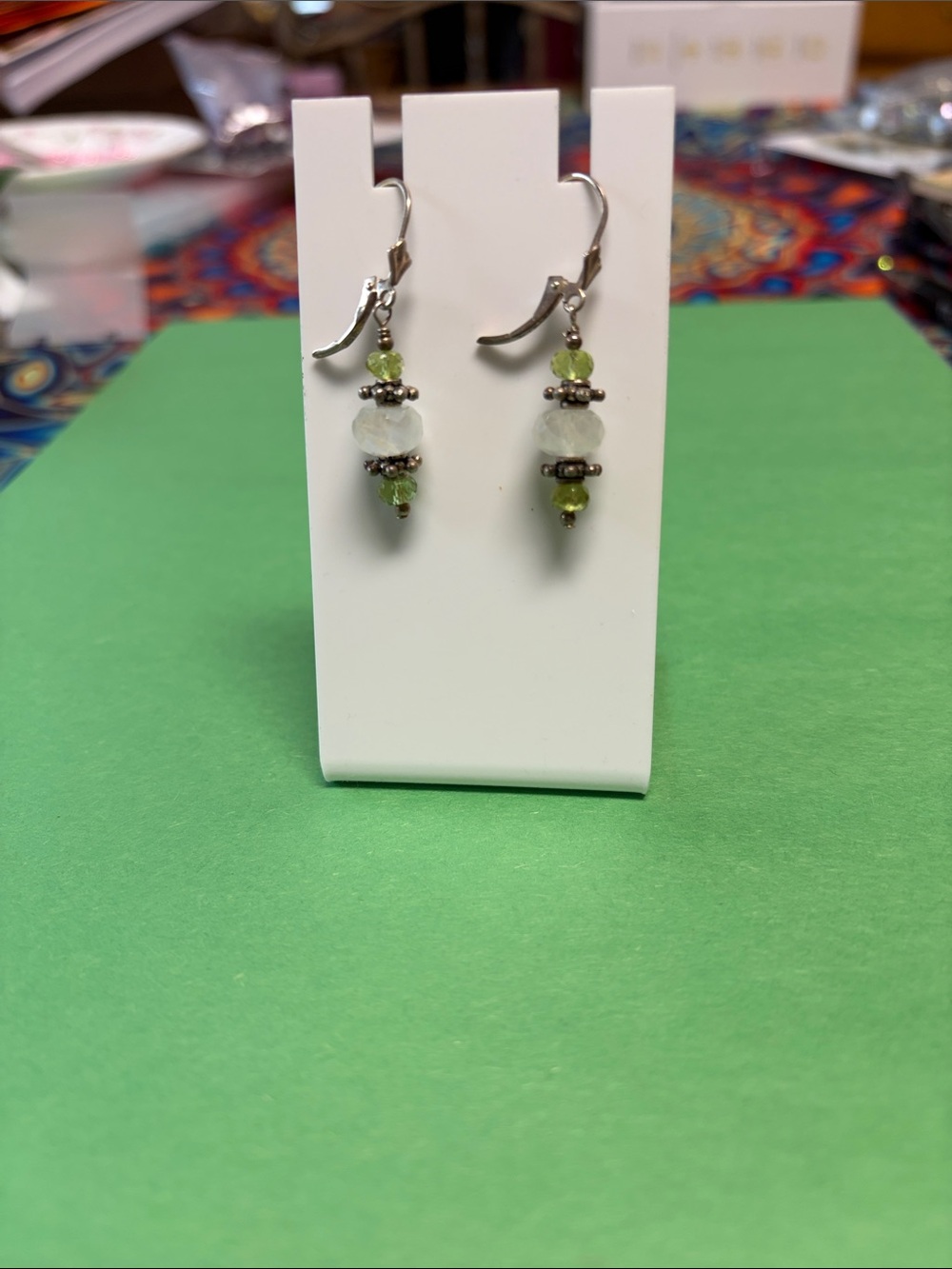 Sterling Silver peridot and Moonstone Drop Earrings
